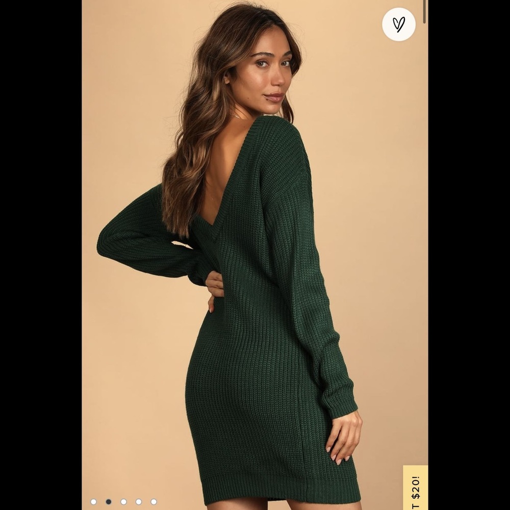 NWT Lulus Bringing Sexy Back Emerald Green Backless Sweater Dress